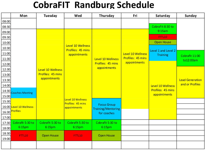 Cobrafit Randburg Schedule